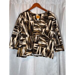 Ruby Rd Petite PXL‎ Abstract Print V-Neck 3/4 Sleeve Wrap Style Top